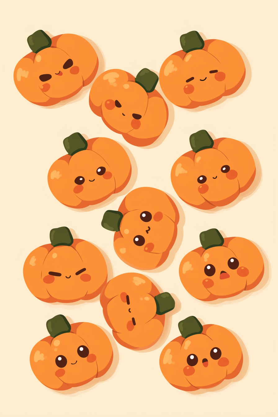 Thanksgiving food drawing ideas featuring cute pumpkin cookies with various smiling and playful expressions, highlighted in a colorful, delightful style.